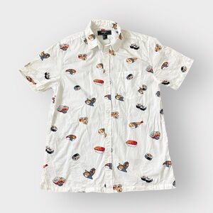 Forever 21 Men's Sushi Button up Short Sleeve Shirt - Front Pocket, 100% Cotton
